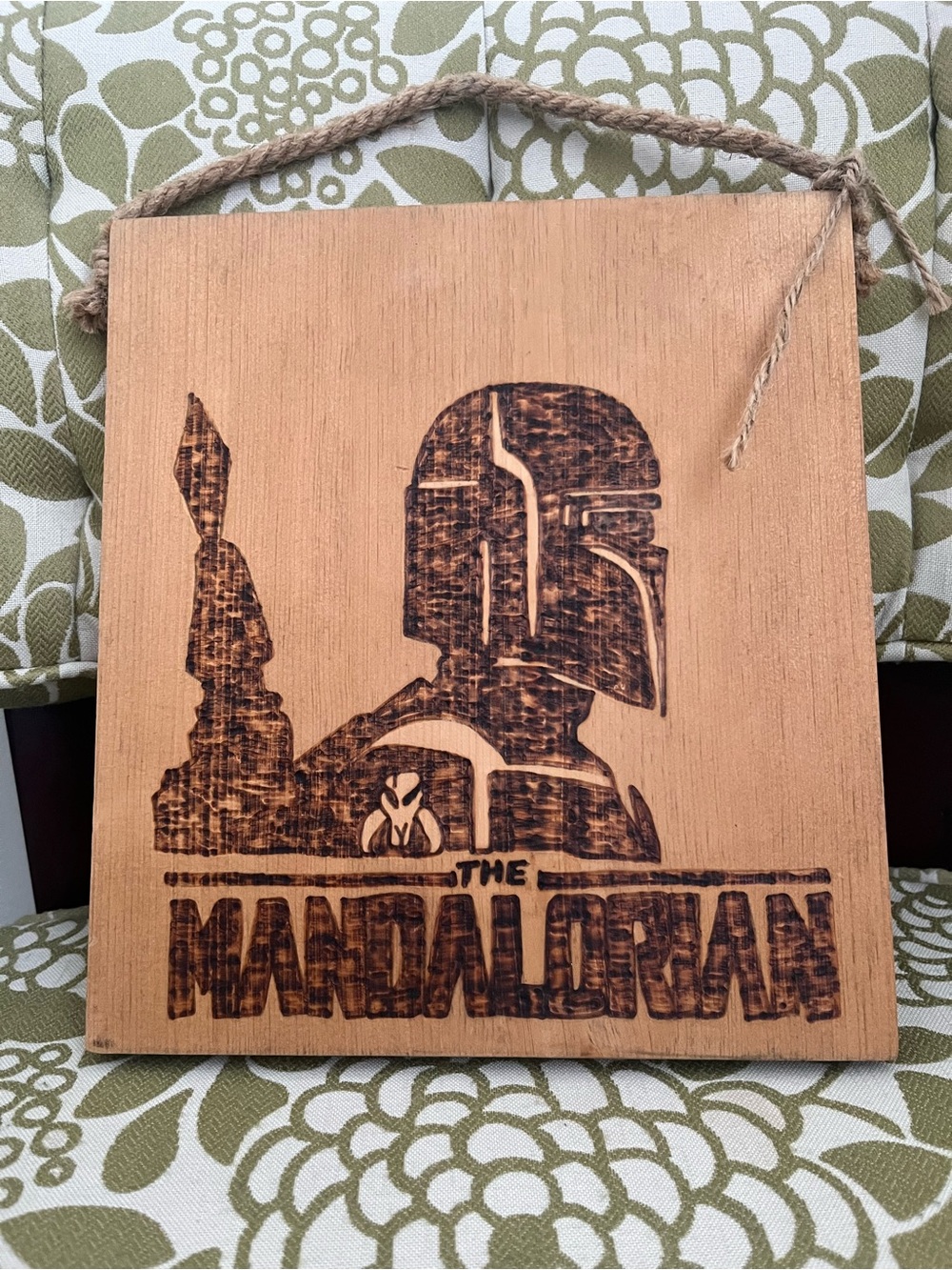 The Mandalorian Wood Wall Plaque in Natural Brown